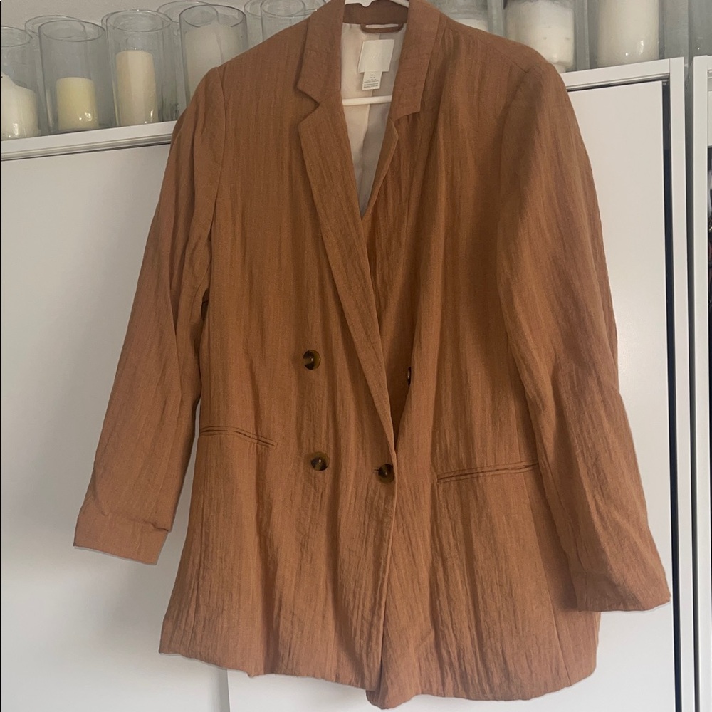 H&M Lightweight Double-Breasted Women's Blazer Jacket - Rust Brown oversize fit